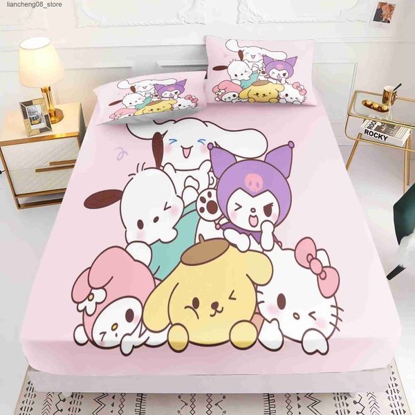 Bedding sets Cinnamon Dog Kuromi Plush Printed 100% Polyester Fitted Sheet Dustproof Home Decor Bedroom Bedding Set ChildrenS Duvet Cover L2