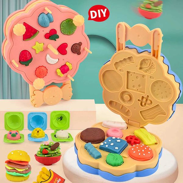 Colorful clay burger machine childrens home games rubber clay set garbage making early education and educational toys W241119