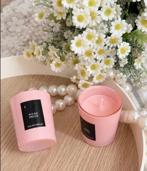 5A Pink Aromatherapy Candle Gift Set - Designer Rose Cherry Blossom Scented Candles for Home Decor Relaxation 3-Piece with Gift Box X2412191