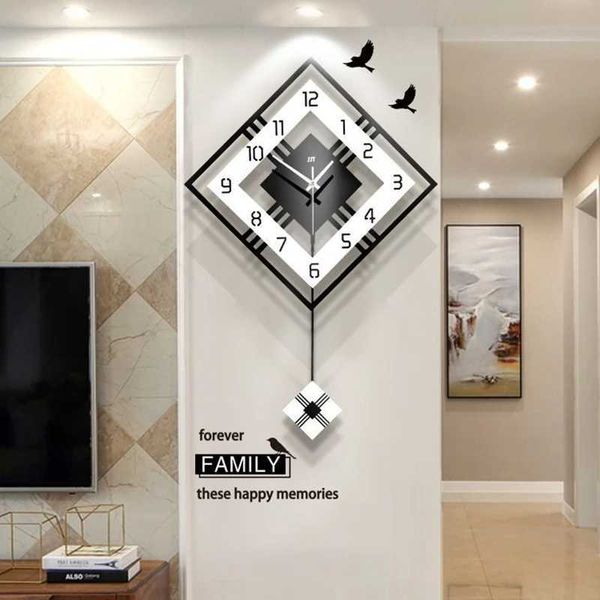 3D living space minimalism swinging wall clock Nordic Square home decoration hanging clock wall decoration lamp luxury clockX240829