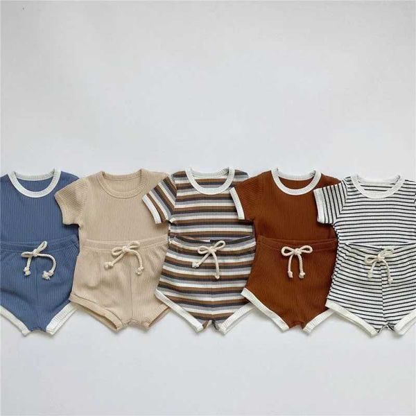 Summer Baby 0-5Y Toddler Infant Kid Baby Boy Clothes Sets Soft Short Sleeve T-shirt Tops Striped Shorts Summer Outifts ClothingXJ250104