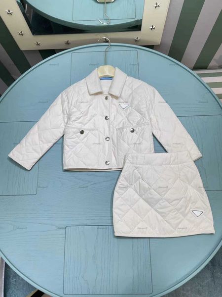 Luxury girls dress suit Solid color baby Autumn set girl clothing kids designer clothes Cotton collar jacket and short skirt