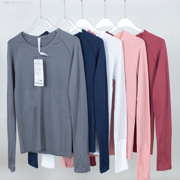 Women Yoga Long Sleeve lingerie Crew Shirt Blouse CrewNeck Solid Color Pinstripe 2.0 Sports Fitness Round Neck Jogging Sportswear Breathable