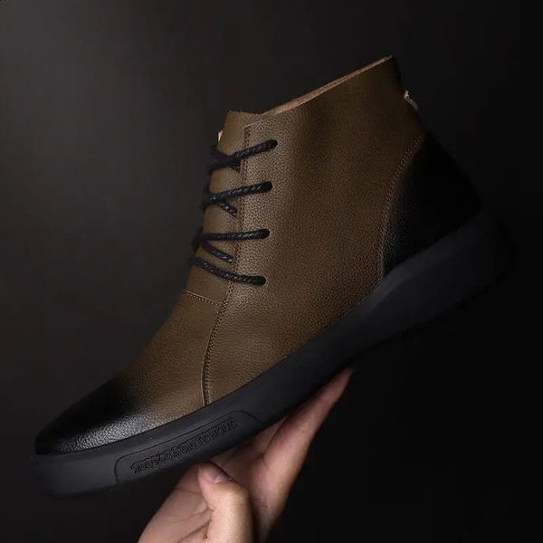 Botas de inverno Plus Veet Cotton Leather Casual Non Slip Mens Shoes 240828
