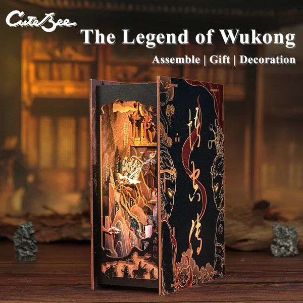 CUTEBEE DIY 3D Puzzle Book Kit Mini Dollhouse with Light Dust Cover Bookshelf Plugin Suitable for Wukong Legend 250110