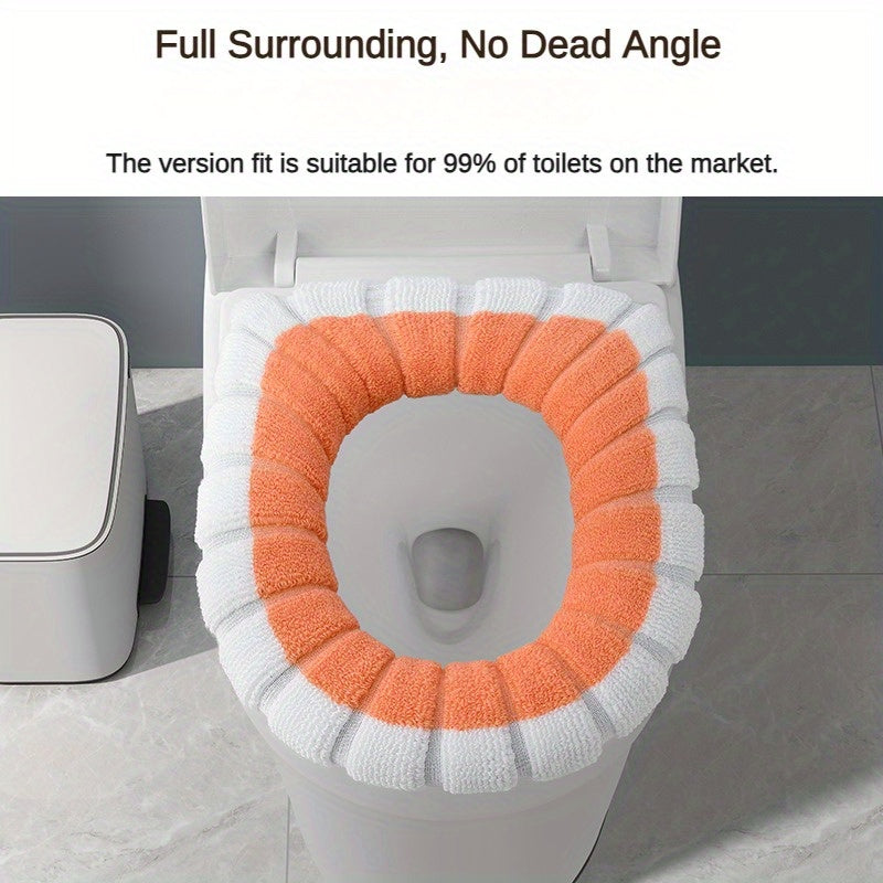 TEMU 1pc Universal Acrylic Fiber Toilet Seat Cushion, Spliced Color, , Thick Winter Toilet Seat Cover, Back To School, Thanksgiving & Christmas Warm
