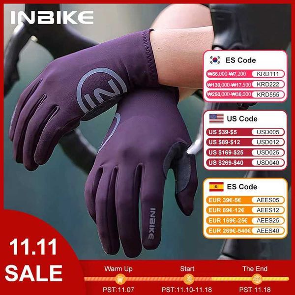 Sports Gloves INBIKE 2024 Cycling Gloves Gel Padded for Men Autumn Winter Fleece Road Bike Gloves MTB Full Finger Touchscreen Bike Accessori