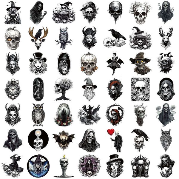 50 Cartoon Black and White Gothic Skull Graffiti Stickers Decorative Guitar Notebook Lage DIY Waterproof