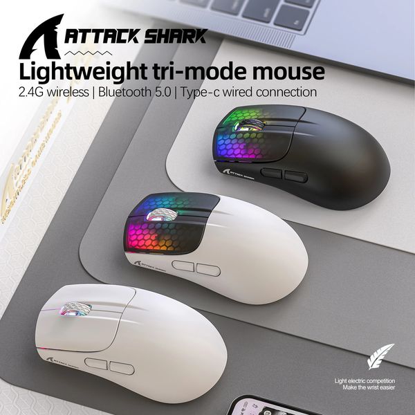 Mice X5 49g Lightweight Game Mouse BT5 0 2 4G Wireless Type C Wired Tri mode RGB Lighting Exquisite Small Portable Laptop 231216