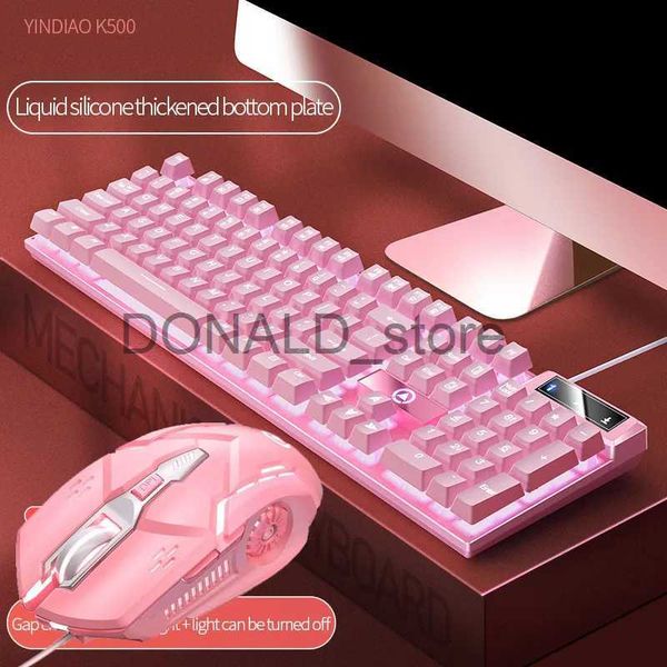 Keyboards Pink Keyboard and Mouse Set 2 in 1 Combos Wired 104 Keys Pink Keyboard with LED Backlit and 1600DPI Mouse with RGB Backlit J240117