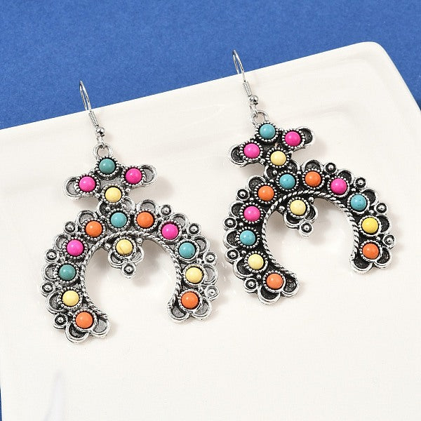 Boucles d'oreilles pendantes en alliage de turquoise synthétique pour femmes