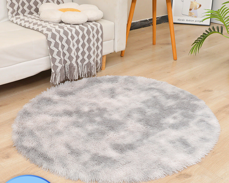 Round Long-haired Carpet Simple Modern Tie-dyed Silk Wool Bedside Floor Mat Bay Window Full-covered Plush Foot Mat