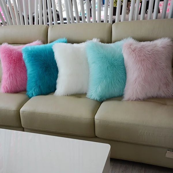 Super Soft Plush decorative Cushion no inner core filling Faux Fur Home Decor Pillow White Pink Throw Pillows 45X45CM 241209