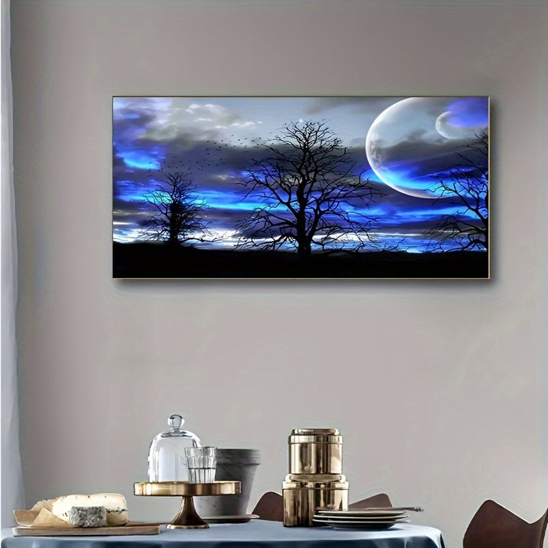 TEMU 1pc 5d Diamond Painting Kit For, " Moon, Tree" Theme - Round Set, Diy Craft For Wall Decor, 15.7 X Inches, Canvas With Complete Accessories