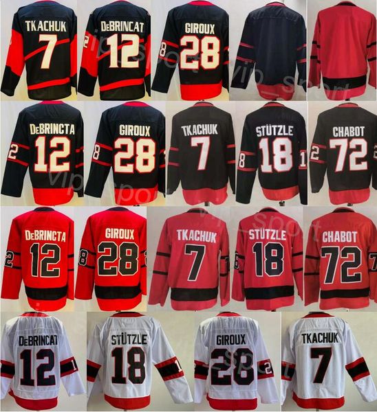 Men Ice Hockey Reverse Retro 18 Tim Stutzle Jersey 12 Alex DeBrincat 28 Claude Giroux 7 Brady Tkachuk 72 Thomas Chabot All Stitched Black Re