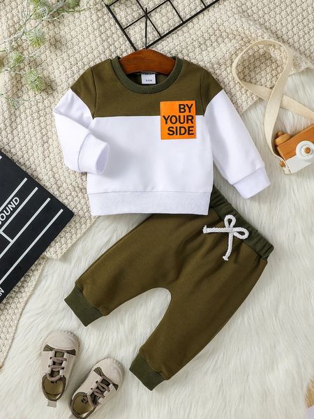 Baby Boys Long Sleeve Autumn Woven Lable Letter Sweatshirt Pant For Cool Fashion Set 2PCS 241226