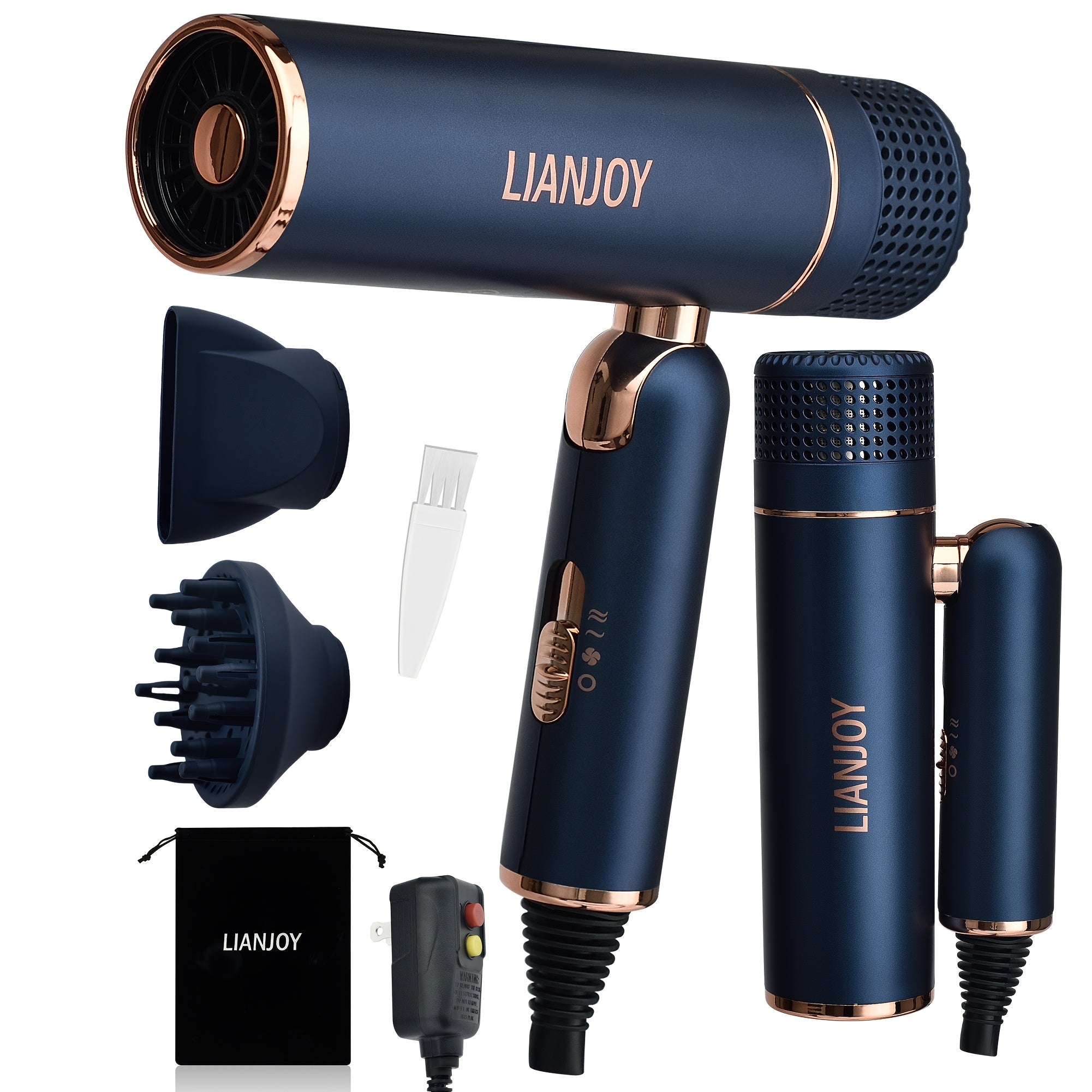 TEMU Foldable Fast Drying Hair Dryer With Diffuser, 1600w Professional Blow Dryer, Lightweight, Portable, Intelligent Temperature For Women And Men,