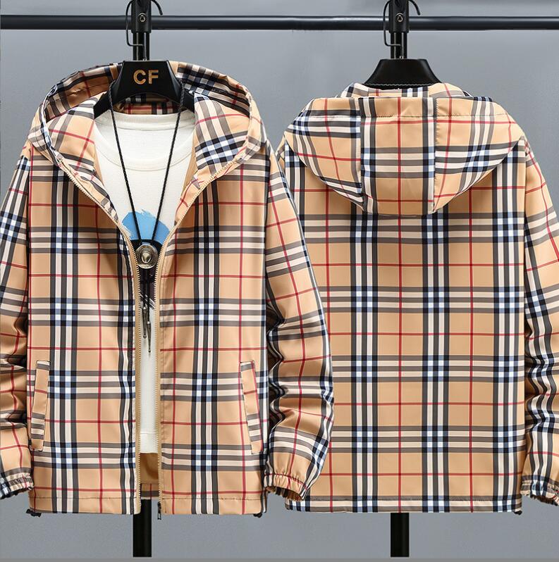 Men&#039;s Outerwear Coats 2024 spring new fashion versatile hooded plaid Men&#039;s Jackets top jacket Plus Size 6XL