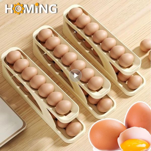 Automatic Holder Rolg Rack Doubel Layer Storage Box Container Kitchen Refrigerator Egg Dispenser Fridge YFA