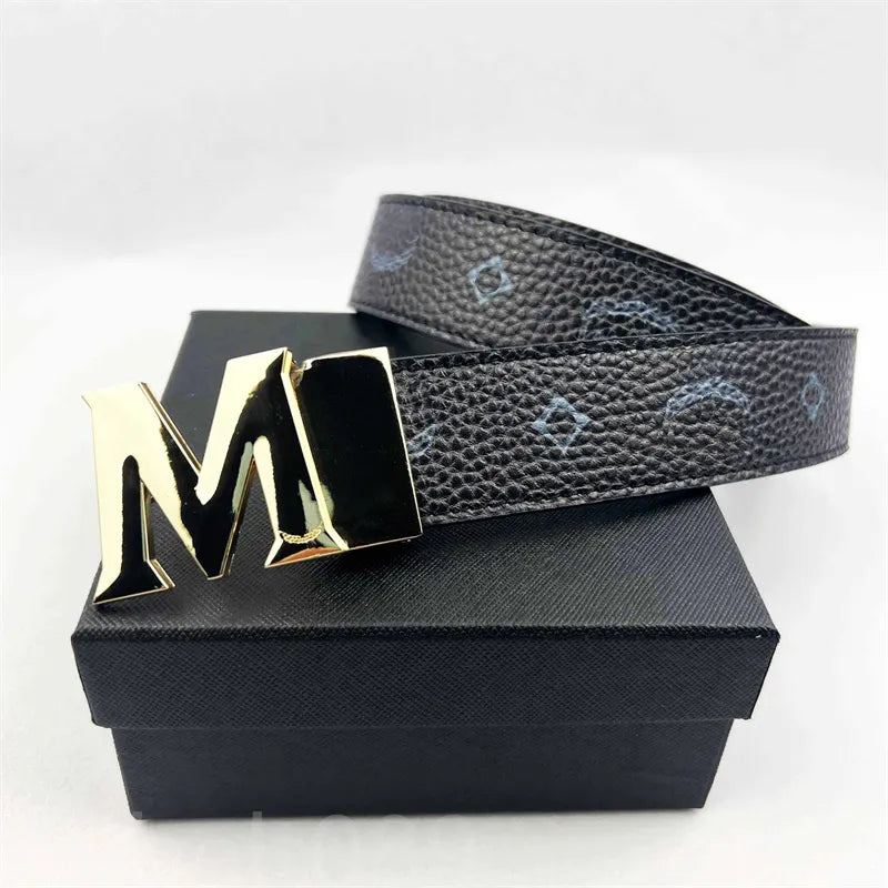 Designer Belt Luxury men Women M Buckle Fashion Genuine Leather Letter Double Big