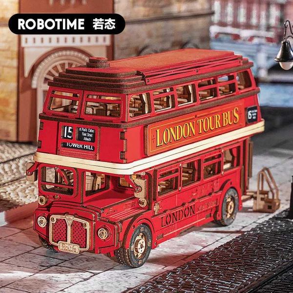Robotime Rolife London Tour Bus Ci Sightseeing Car Model Best Gifts Present for Kids Building Block Kits 3D Wooden PuzzleT250115