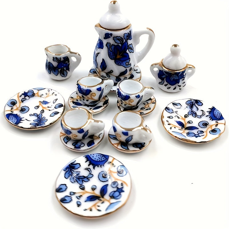 TEMU 15 Mini Tea Set Ceramics, 1:12 Scale, Kitchen Accessories And Furniture, Indoor And Outdoor Decoration, Suitable For Christmas, Halloween,