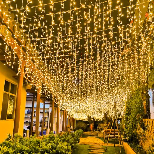 LED Strings LED Fairy String Lights Outdoor Waterproof Waterfall Street Garland Curtain Lights for Patio Christmas Wedding Party Decoration