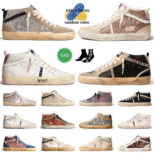 Basketball Shoes high top goldenstar dirty old sneaker star casual golden shoes mens womens leather with suede glitter Slide White MidStar L
