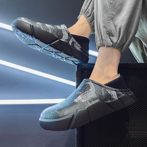 Cotton slippers men&#039;s winter plush insulation indoor cotton shoes waterproof and anti slip slippers thick soles feel like stepping on f