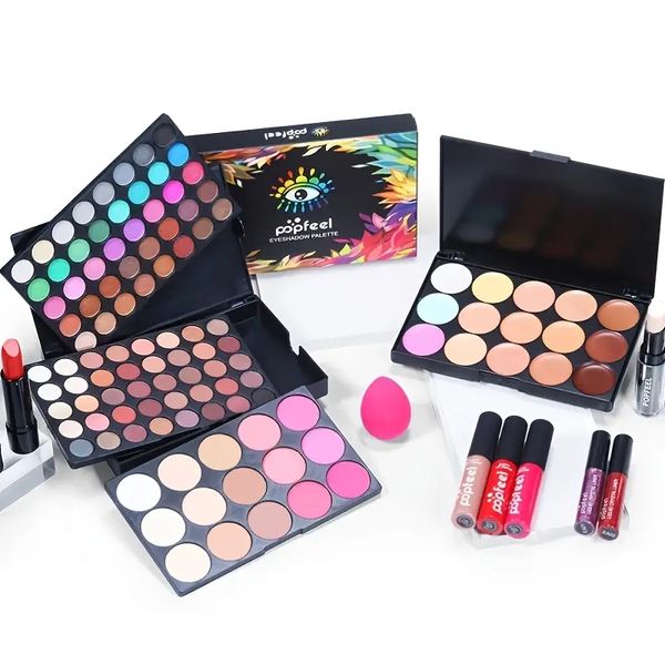 All-in-One Makeup Set for Women and Girls - Includes Makeup Brush, Mascara, Eyeshadow Palette, Lipgloss, Concealer, Travel Bag, and More - P