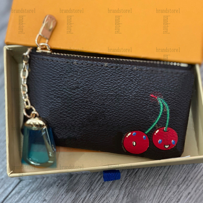 Designer Wallets 6 Colors Keychain Ring KEY POUCH Purse Coin Pouch Damier Leather Credit Card Holder Women Bag Small Zipper Purses Wallet With Box m