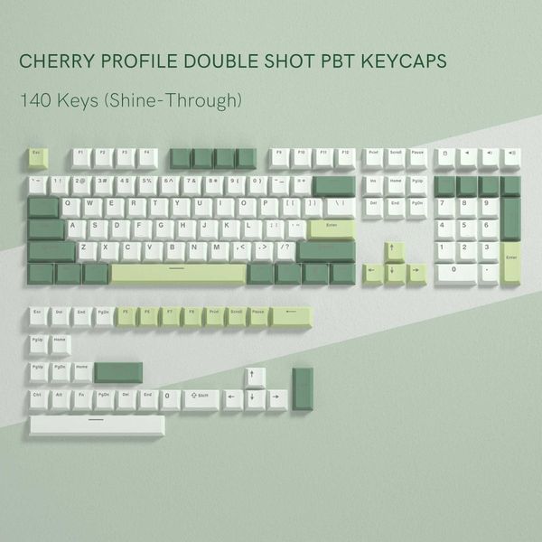 Keyboards 140 Keys Green White PBT Keycap RGB Shine Through Double Shot Keycaps Cherry Profile for MX Switches Mechanical Gaming Keyboard R2