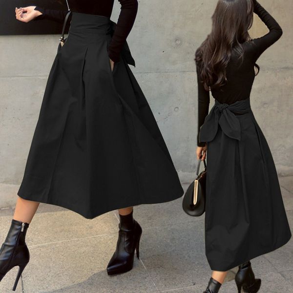 L2177 Spring and Autumn A-line skirt umbrella skirt super hot bow big swing skirt slim waist long skirt