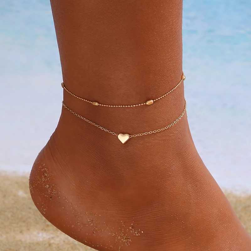 Simple Heart Female Anklets Barefoot Crochet Sandals Foot Jewelry Leg New Anklets On Foot Ankle Bracelets For Women Leg Chain Y240920