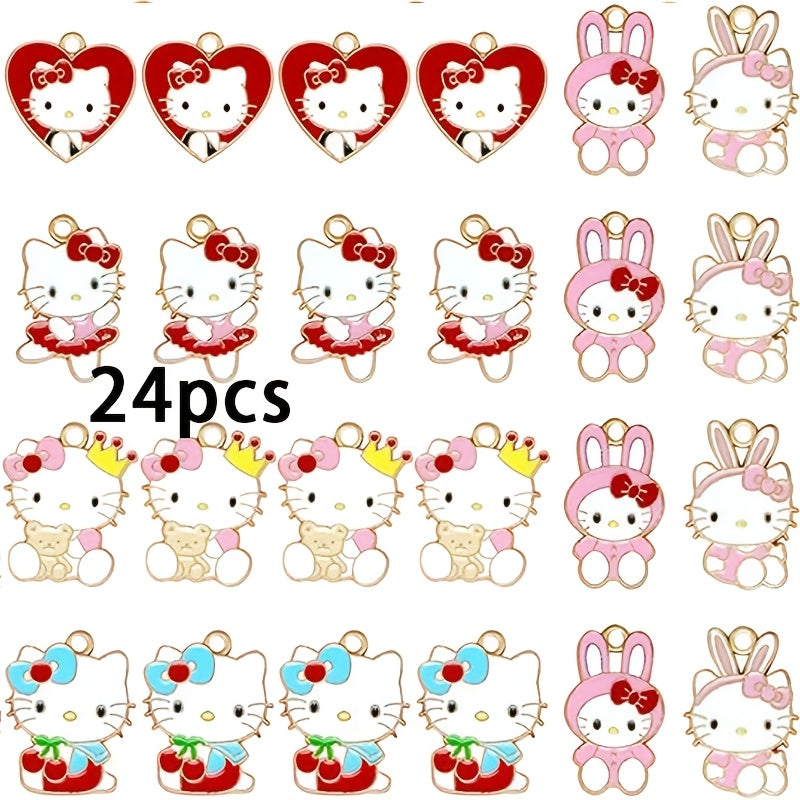 TEMU 24pcs For Hello Kitty Enamel Cat Charms, 6 Styles Cute Alloy Pendants For Jewelry Making, Earring, Necklace, Bracelet Crafts, Cute Charms