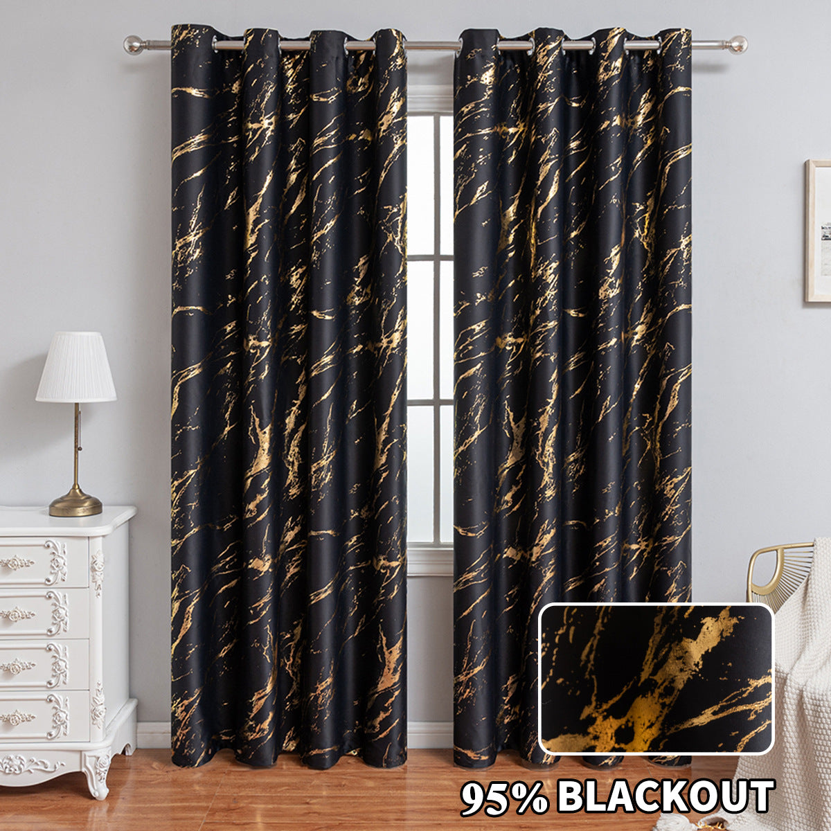 YL-37181 cross-border hot stamping and silver marble high-precision blackout curtain punching living room sunscreen finished curtain