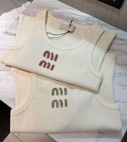 Designers T-Shirt Women&#039;s Tanks Anagram-embroidered Cotton-blend Tank Top Shorts Designer Suit Knitted Femme Cropped Jersey Ladies Tops