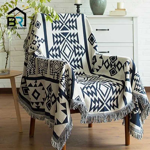 Europe Style Sofa Throw Blanket Cotton Thread Knitted Blanket With Tassel Geometry Bohemian Sofa Cover Bed Blanket Home Decor Y240730
