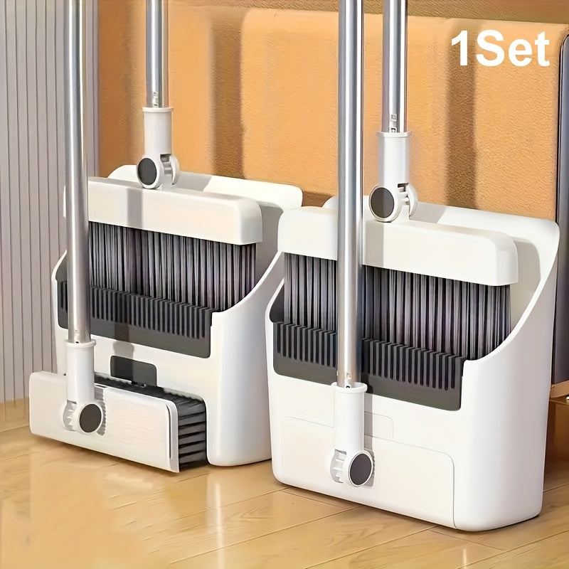 TEMU 3 In 1 Foldable Broom With Dustpan Combo Set&floor Brush | Household Cleaning Tool Set With Long Stainless Steel Handle Cleaning Flexible Design