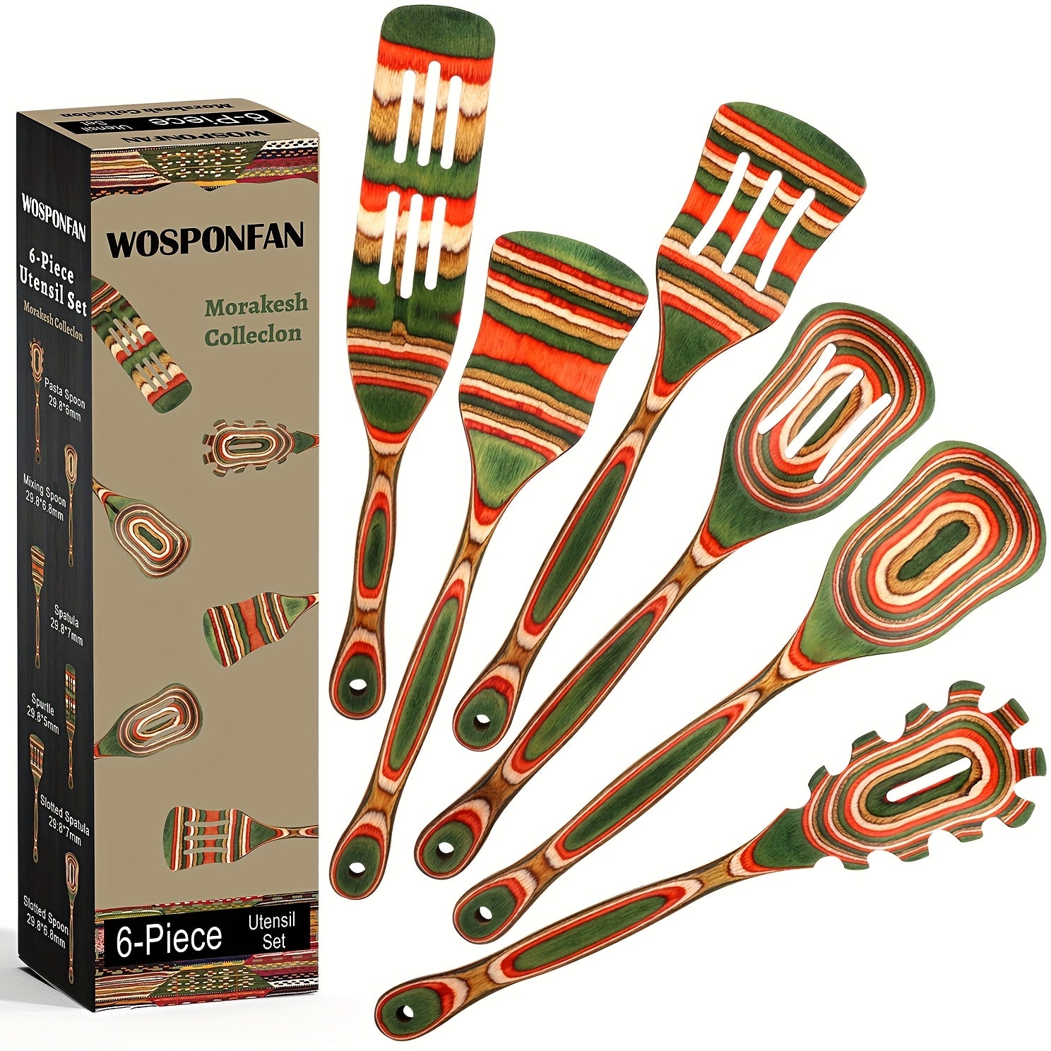 TEMU 6pcs Wooden Kitchen Utensil Set - Includes Cooking Spoons, Spatulas, Slotted Spoon, Salad Fork, And Wok Ladle For - Handmade Natural Wood Tools