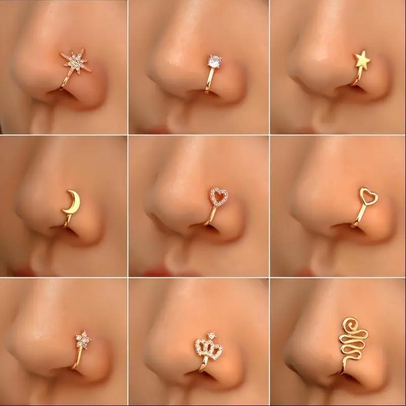 TEMU 9pcs Minimalist Luxury Hip-hop Style Nose Ring Set, , Exquisitely Handcrafted, Suitable For Casual Attire, Banquets, Parties, Birthdays,