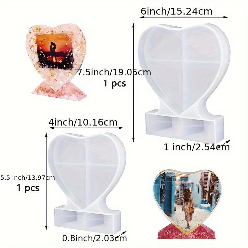 TEMU 2pcs Silicone Heart Resin Photo Frame Molds, Epoxy Casting Diy Art Crafts, Handmade Gift Picture Frame Molds For Home Decoration