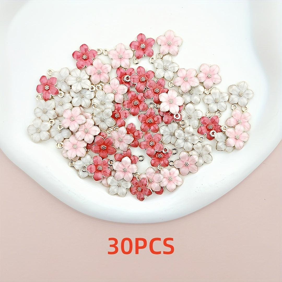 TEMU 15-30-60-90pcs Three-color Mixed Enamel Flower Charms - Diy Alloy Pendants, Suitable For Bracelets, Necklaces, And Earrings