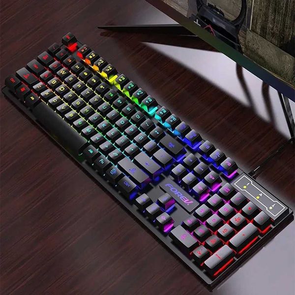 Keyboards Wired Office Gaming Keyboard and Mouse Set USB RGB Backlit Luminous Mechanical Feel Keyboard Suitable for Laptop PC Accessories CL