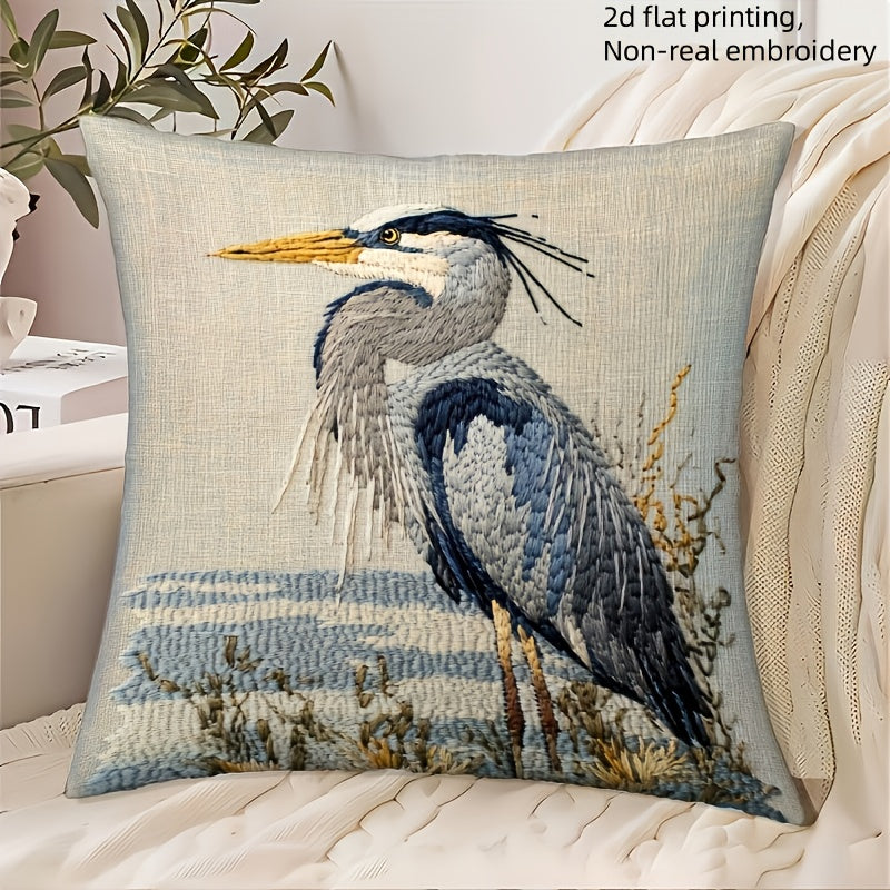 TEMU 1pc Vintage Blue Pillowcase - 100% Polyester, Machine Washable, Zipper Closure, Non-real Embroidery, Short Plush Material, Ideal For Living Room