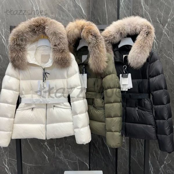 Womens Designer winter Down jackets fur coats real raccoon hair collar warm fashion parkas belt lady Puffer Jacket women outerwear big pocke