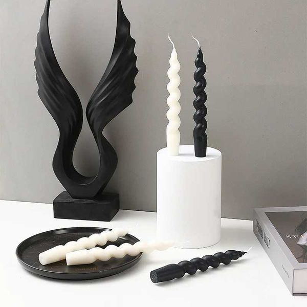 Candles 18CM Long Decorated Candles Modern Home Decor Accessories Black Candle Spiral Pillar Candle Taper Scented Candle Wedding Candles L24
