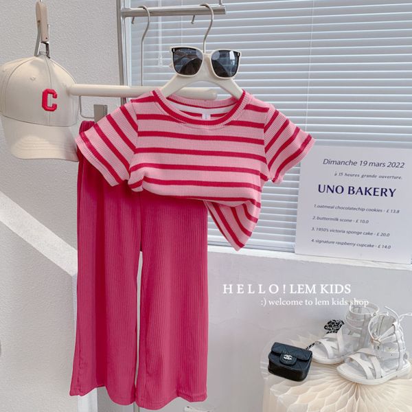 Clothing Sets Summer Pink Pants T Shirt Children Girls School Uniform 2 Piece Child Outfits Kids Suits For Teenagers 230504
