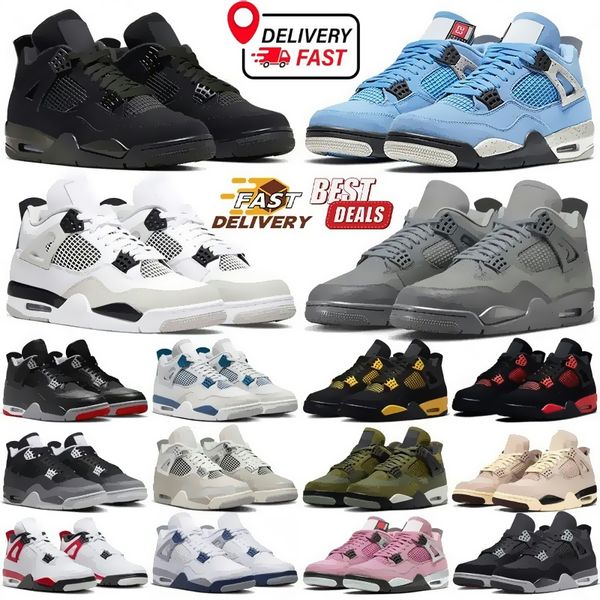 4Shoes Basketball Shoes Men Men Men Black Cats 4 vela oreo branco azul militar vívido de enxofre médio de azeitona criada tênis esportivos r