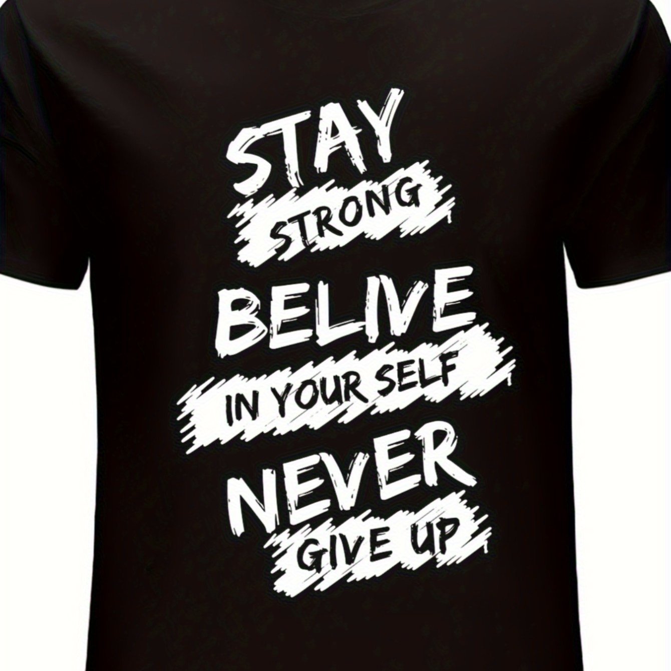 TEMU 1pc Men's Never Give Up 3d Graphic T-shirt, 100% Cotton Fabric, Crew Neck, Short Sleeve, Regular Fit, Weekend Casual Wear, Spring Summer Casual